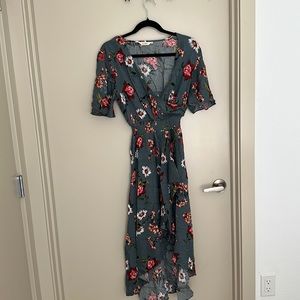 Kormei Womens Short Sleeve Floral High Low Maxi Dress